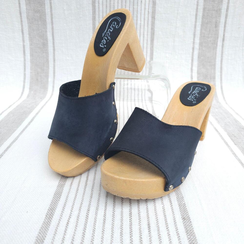 VTG 80s Candies Originals Mules Womens 8.5 Leather Platform Clogs Heels Italy